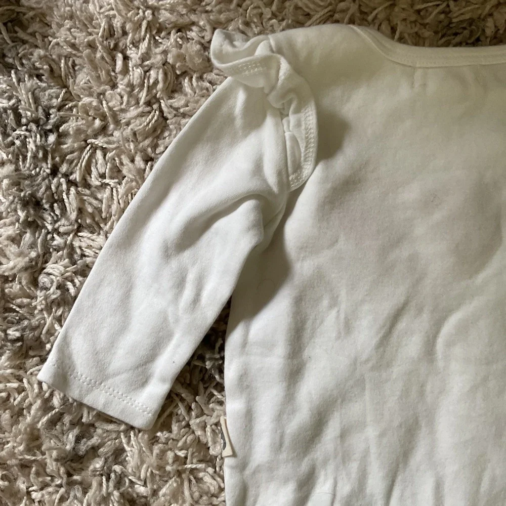Rabbit Bear Baby Girls Heart Chenille‎ Patch Ruffle Bodysuit White 6-9M